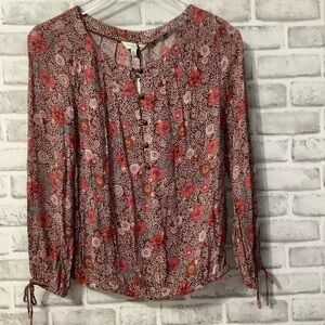 Lucky Brand Boho Long Sleeve Viscose Flower Print Blouse. S NWT (W204)